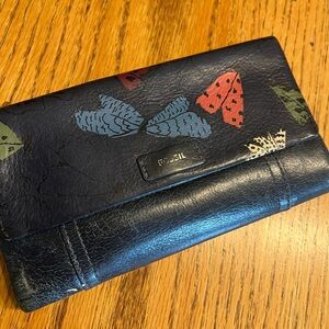 Fossil Blue and Red Wallet with Distinctive Design